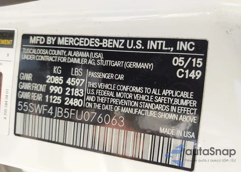 2015 Mercedes-Benz C 300 из США, поврежденный, VIN 55SWF4JB5FU076063